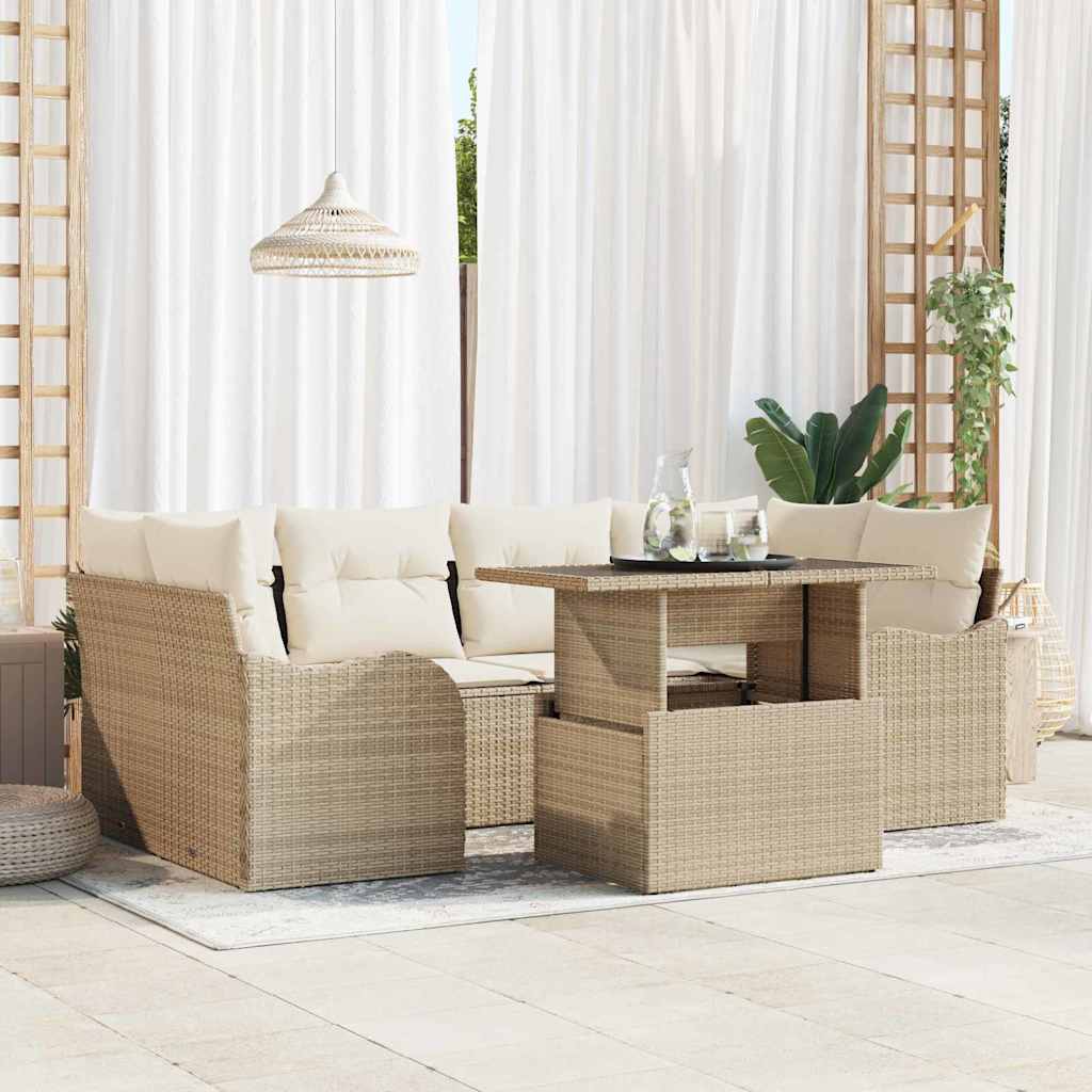 Gartensofa-set mit Kissen mit Kissen 7 pcs Schwarz Poly Rattan