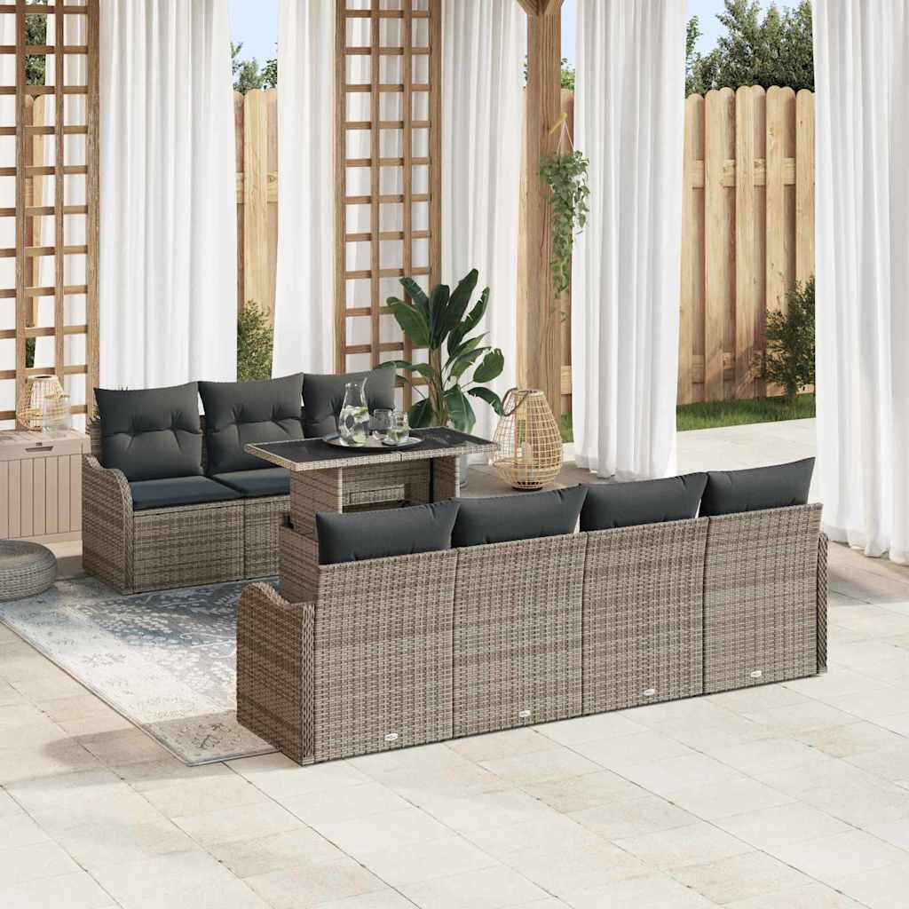 Gartensofa-set mit Kissen mit Kissen 8 pcs Schwarz Poly Rattan
