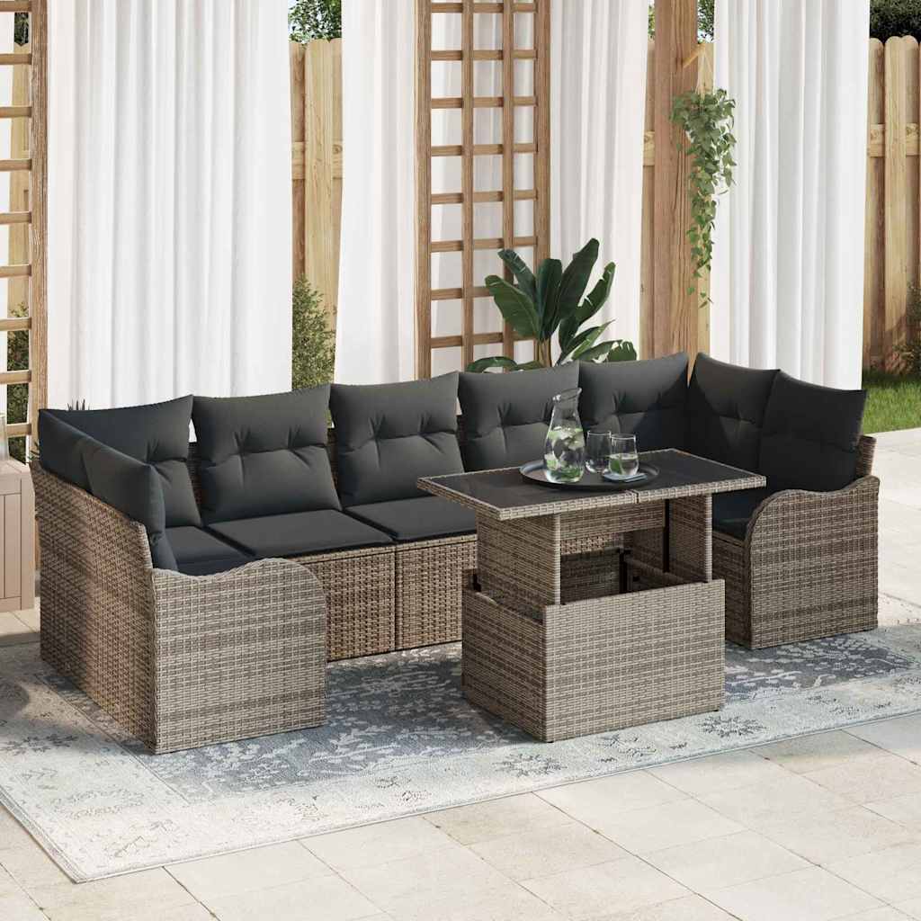 Garten-Sofa-Set mit Kissen mit Kissen 8 pcs Schwarz Poly Rattan