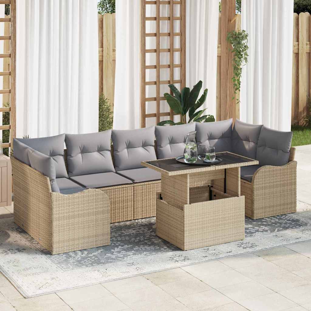 Garten-Sofa-Set mit Kissen mit Kissen 8 pcs Schwarz Poly Rattan