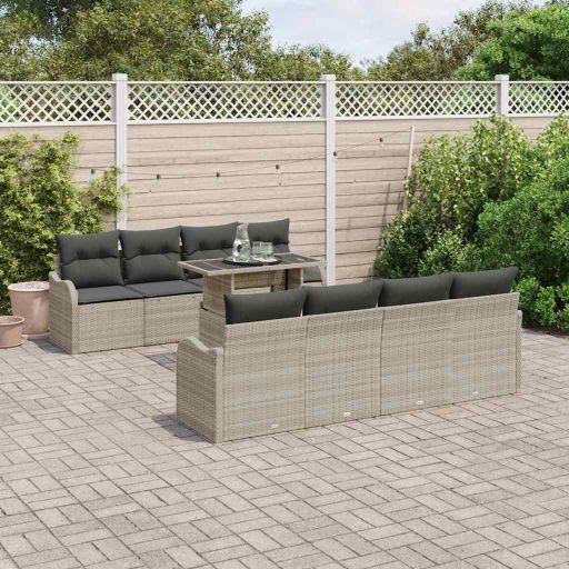 Garten-Sofa-Set mit Kissen mit Kissen 9 pcs Schwarz Poly Rattan