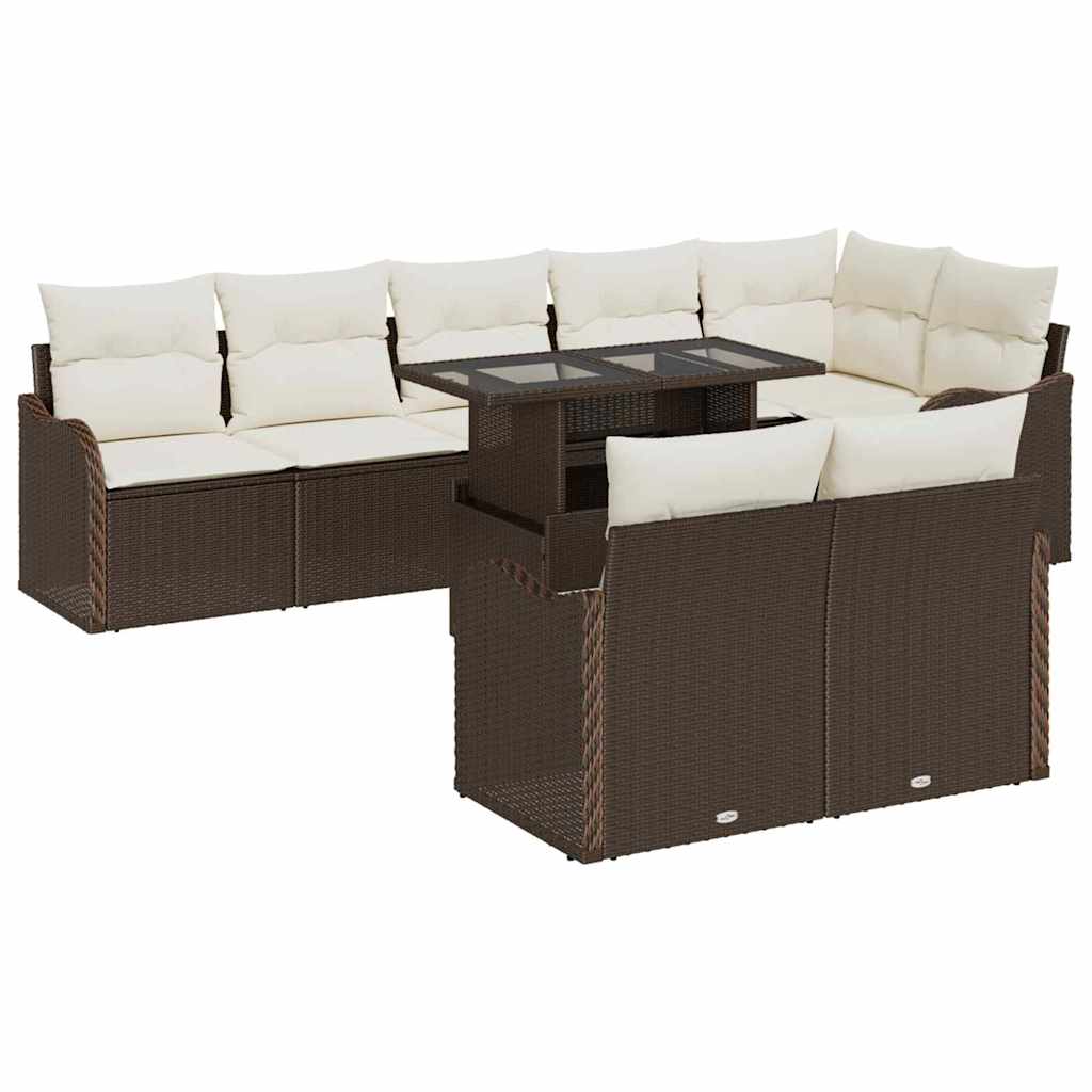 Garten-Sofa-Set mit Kissen mit Kissen 9 pcs Schwarz Poly Rattan