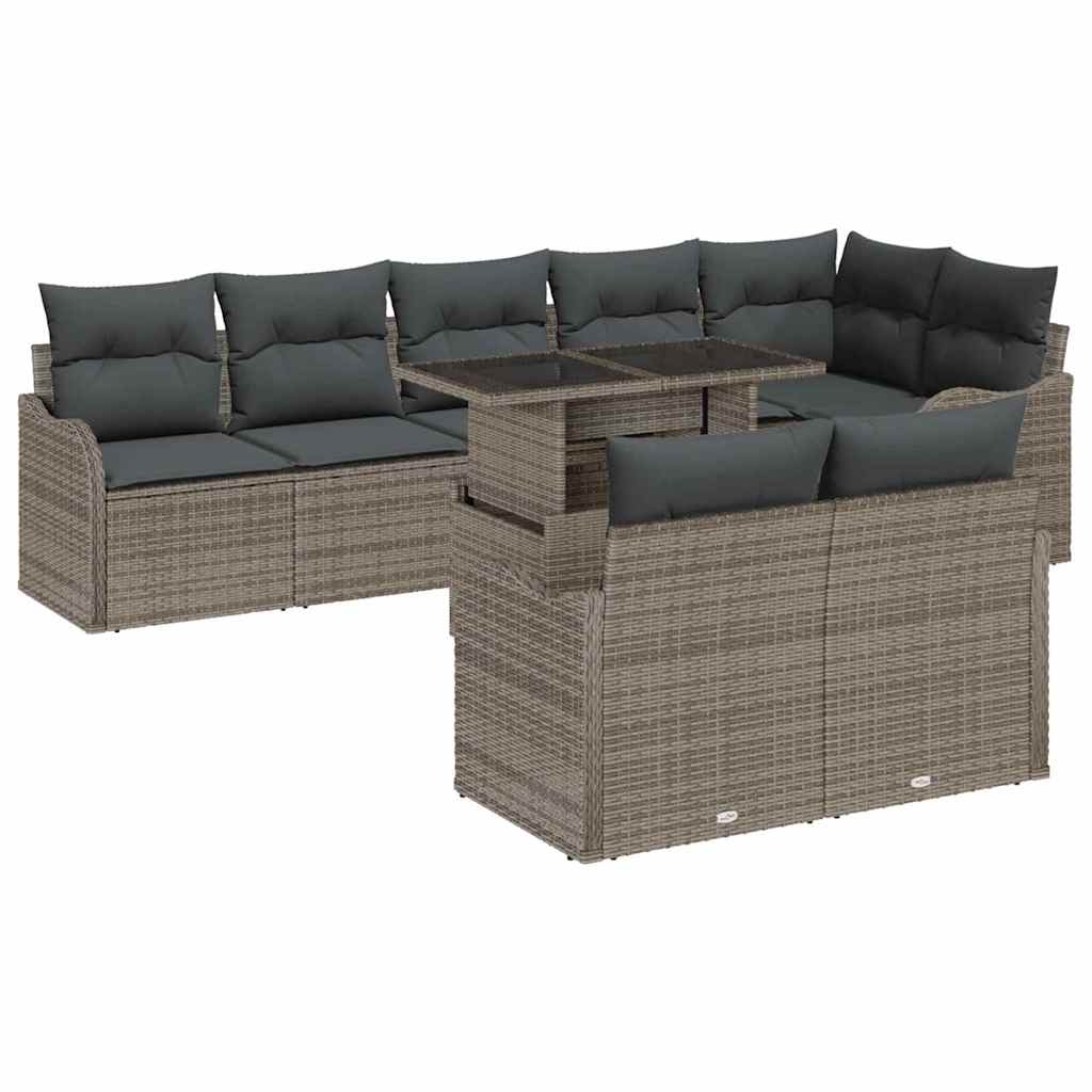 Garten-Sofa-Set mit Kissen mit Kissen 9 pcs Schwarz Poly Rattan