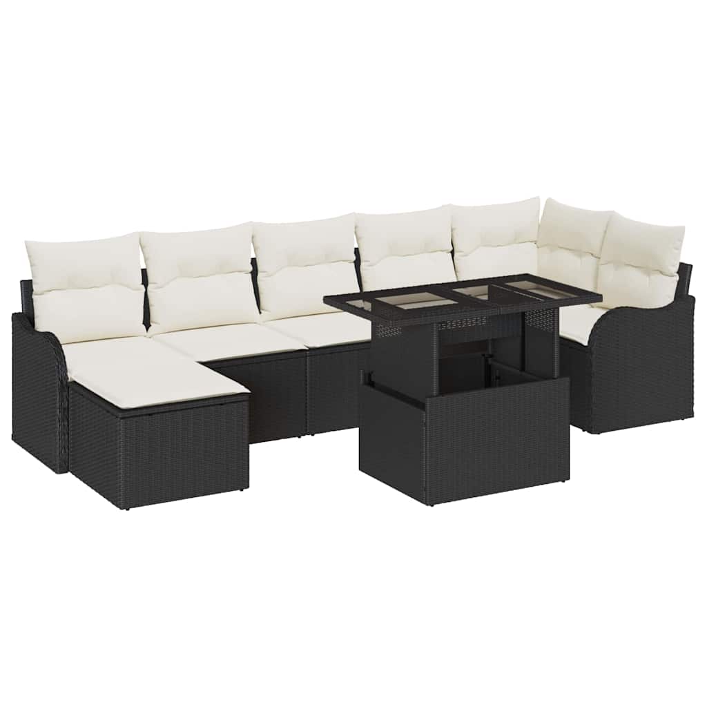 vidaXL Garten-Sofa-Set mit Kissen 8 pcs Schwarz Poly Rattan