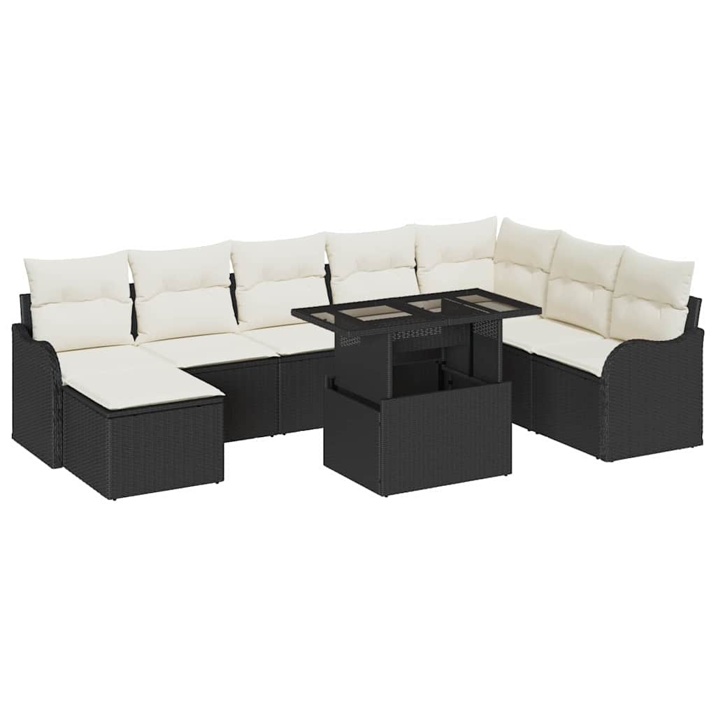 vidaXL Garten-Sofa-Set mit Kissen 9 pcs Schwarz Poly Rattan
