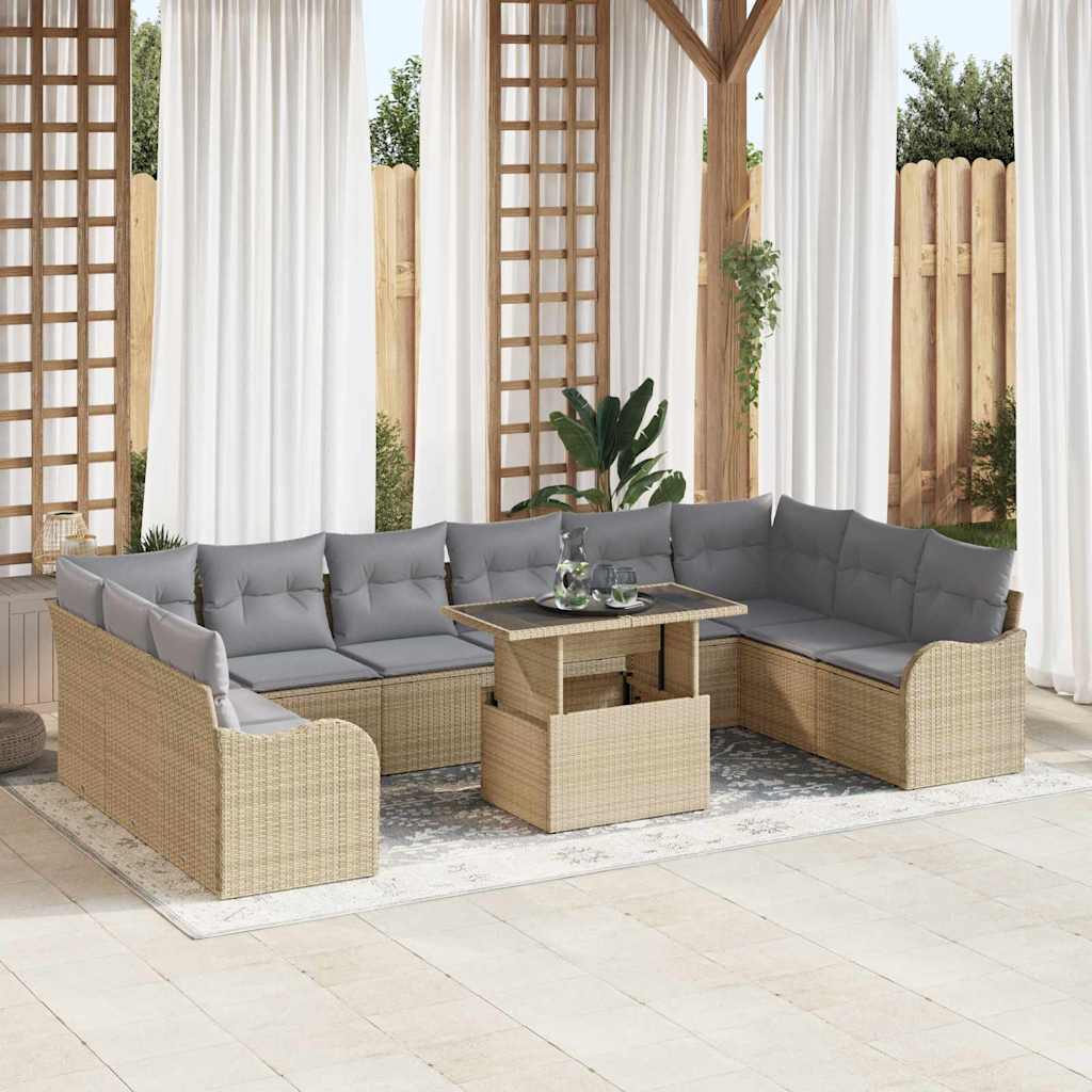 Garten-Sofa-Set mit Kissen 11 pcs Schwarz Poly Rattan