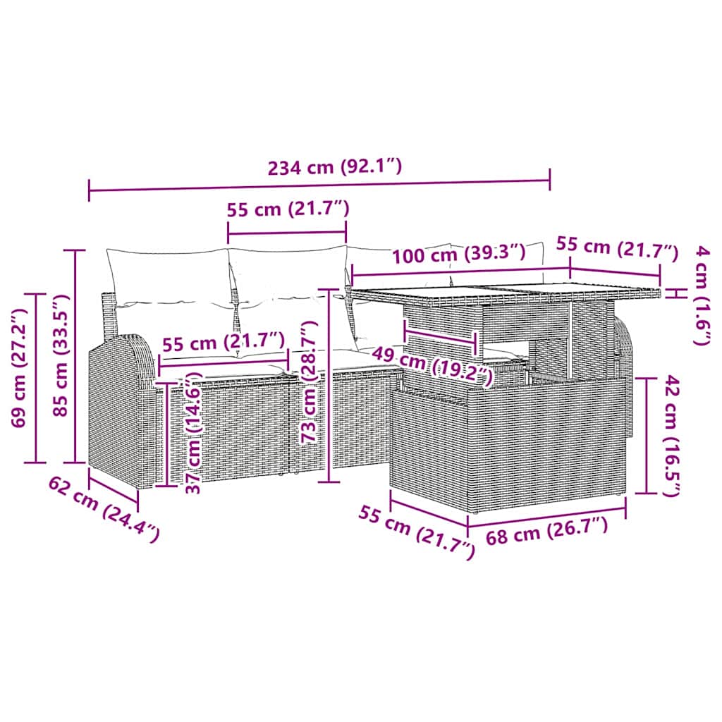 Garten-Sofa-Set mit Kissen mit Kissen 5 pcs Schwarz Poly Rattan