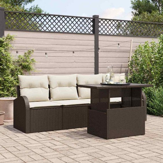 Garten-Sofa-Set mit Kissen mit Kissen 5 pcs Schwarz Poly Rattan
