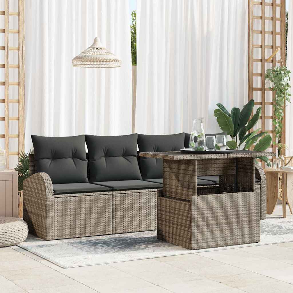 Garten-Sofa-Set mit Kissen mit Kissen 5 pcs Schwarz Poly Rattan