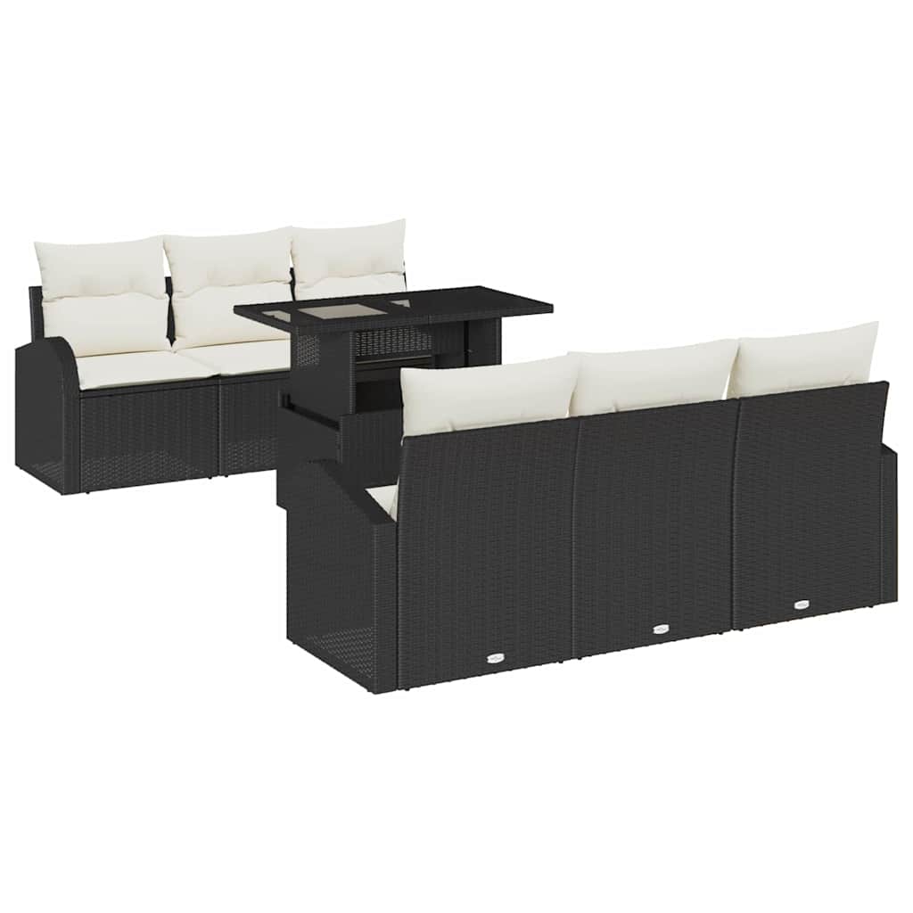 vidaXL Gartensofa-set mit Kissen mit Kissen 7 pcs Schwarz Poly Rattan