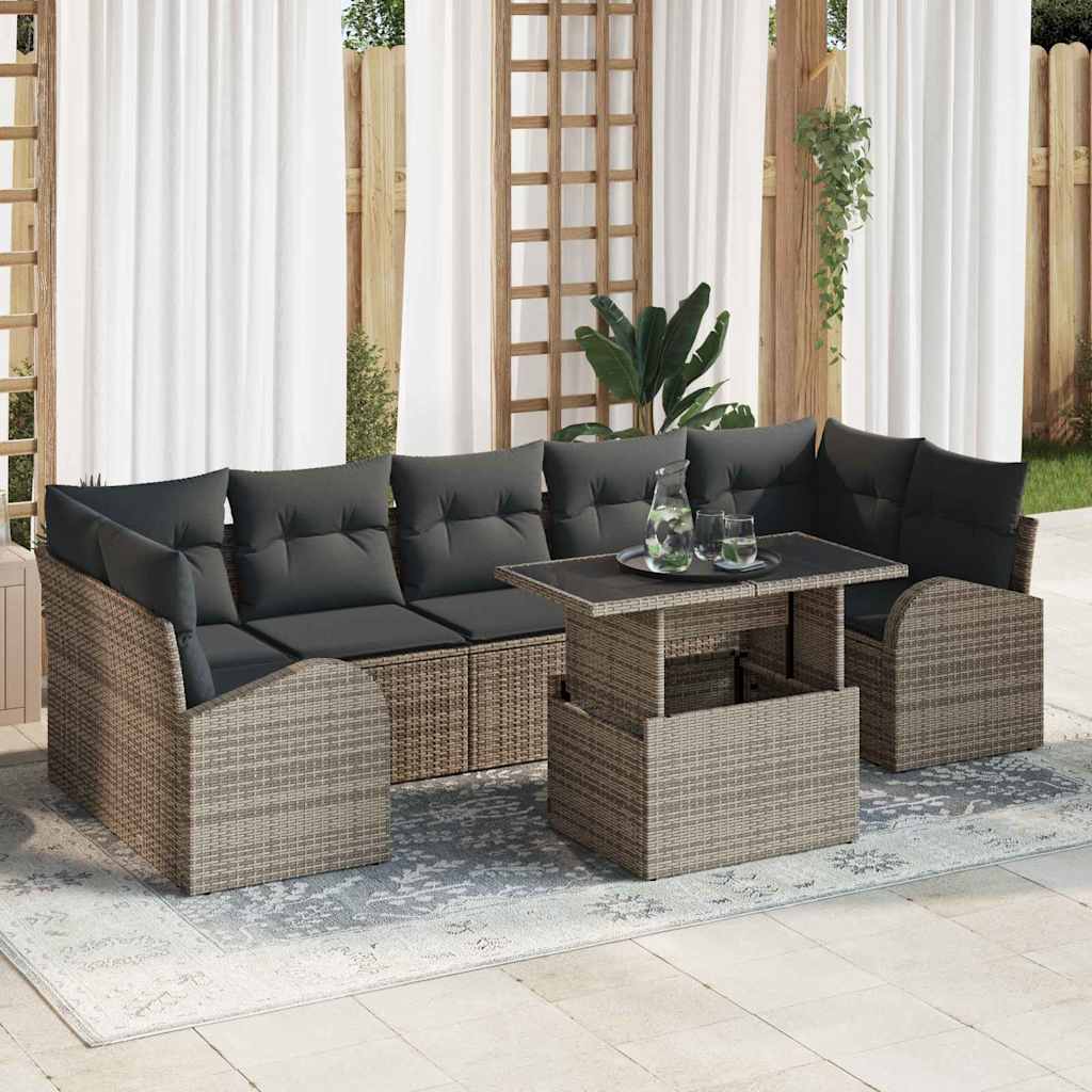 Gartensofa-set mit Kissen mit Kissen 8 pcs Schwarz Poly Rattan