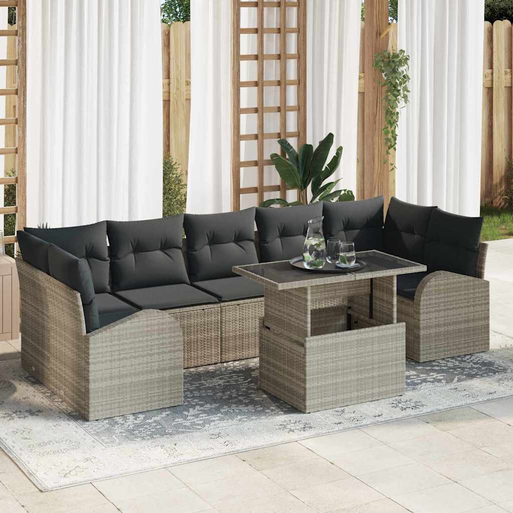 Gartensofa-set mit Kissen mit Kissen 8 pcs Schwarz Poly Rattan