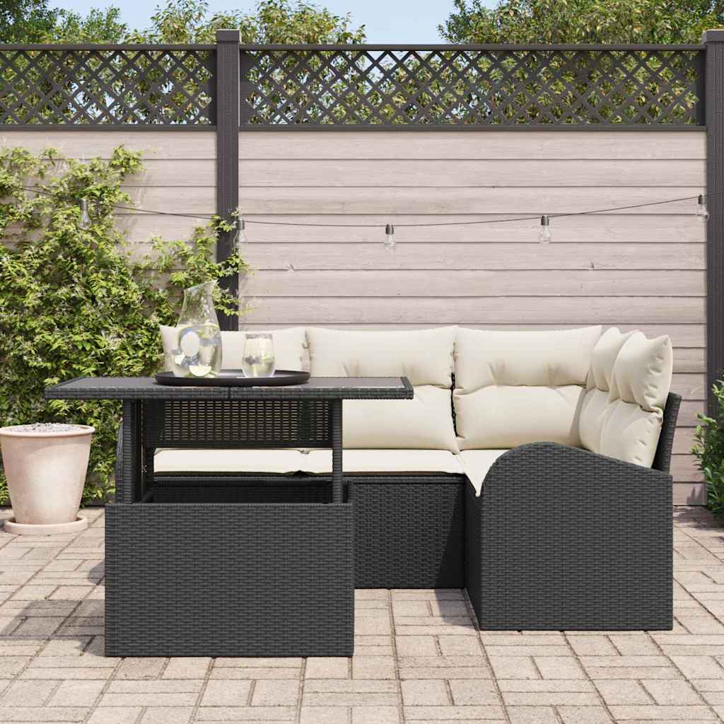 Gartensofa-set mit Kissen mit Kissen 5 pcs Schwarz Poly Rattan