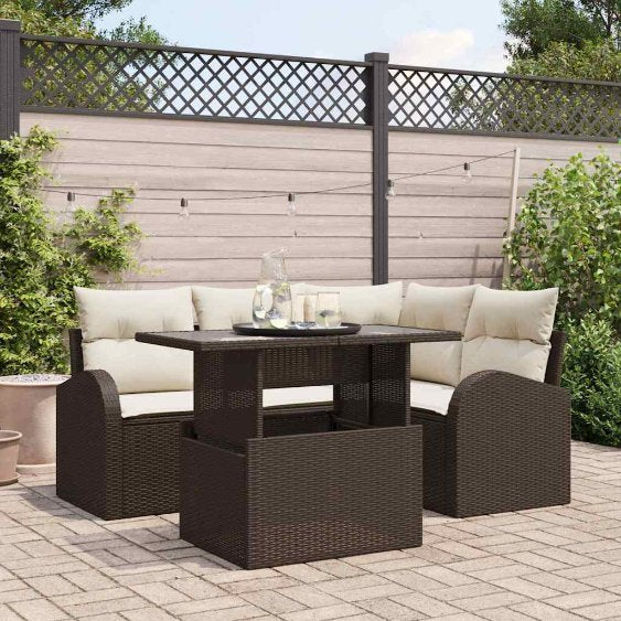 Gartensofa-set mit Kissen mit Kissen 5 pcs Schwarz Poly Rattan
