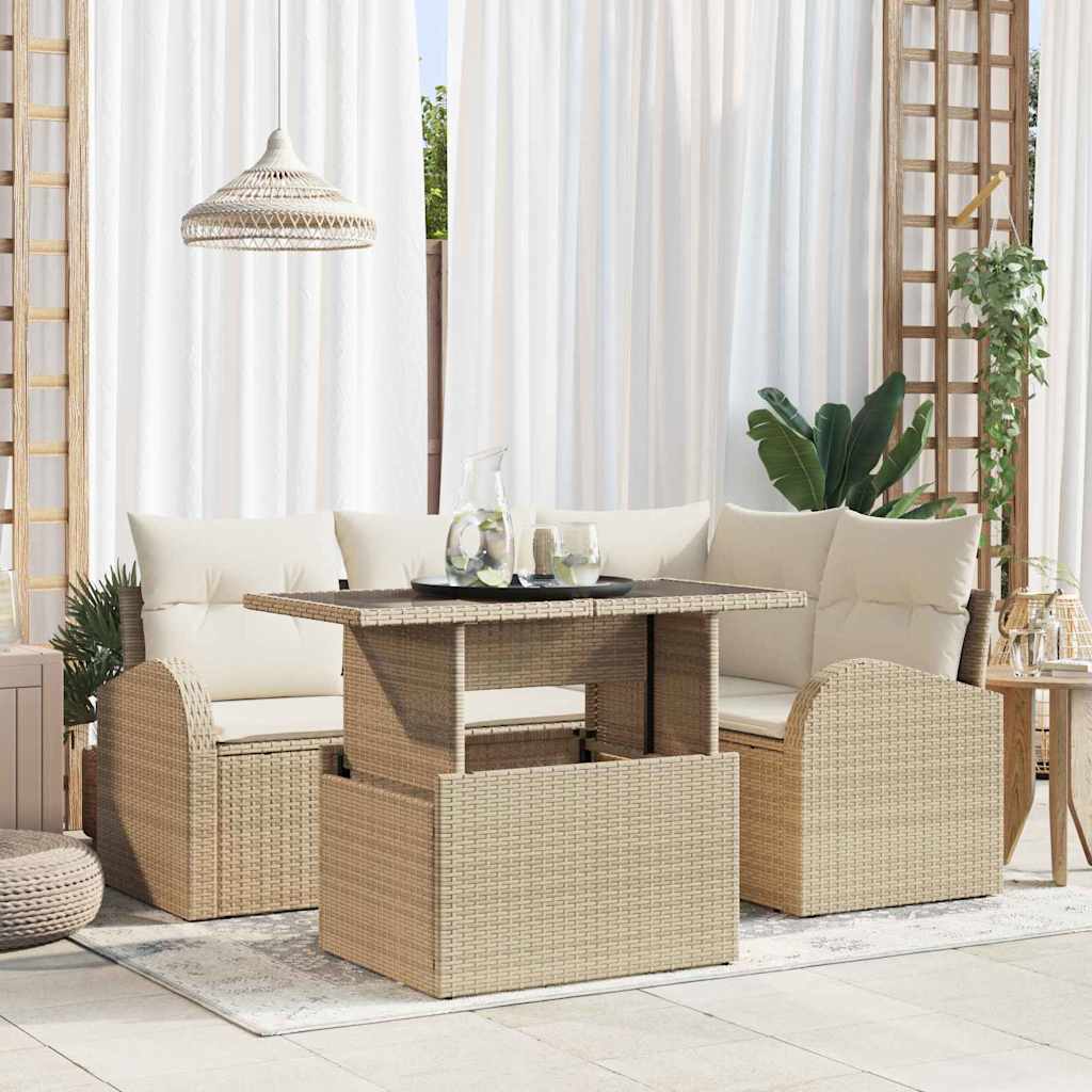 Gartensofa-set mit Kissen mit Kissen 5 pcs Schwarz Poly Rattan