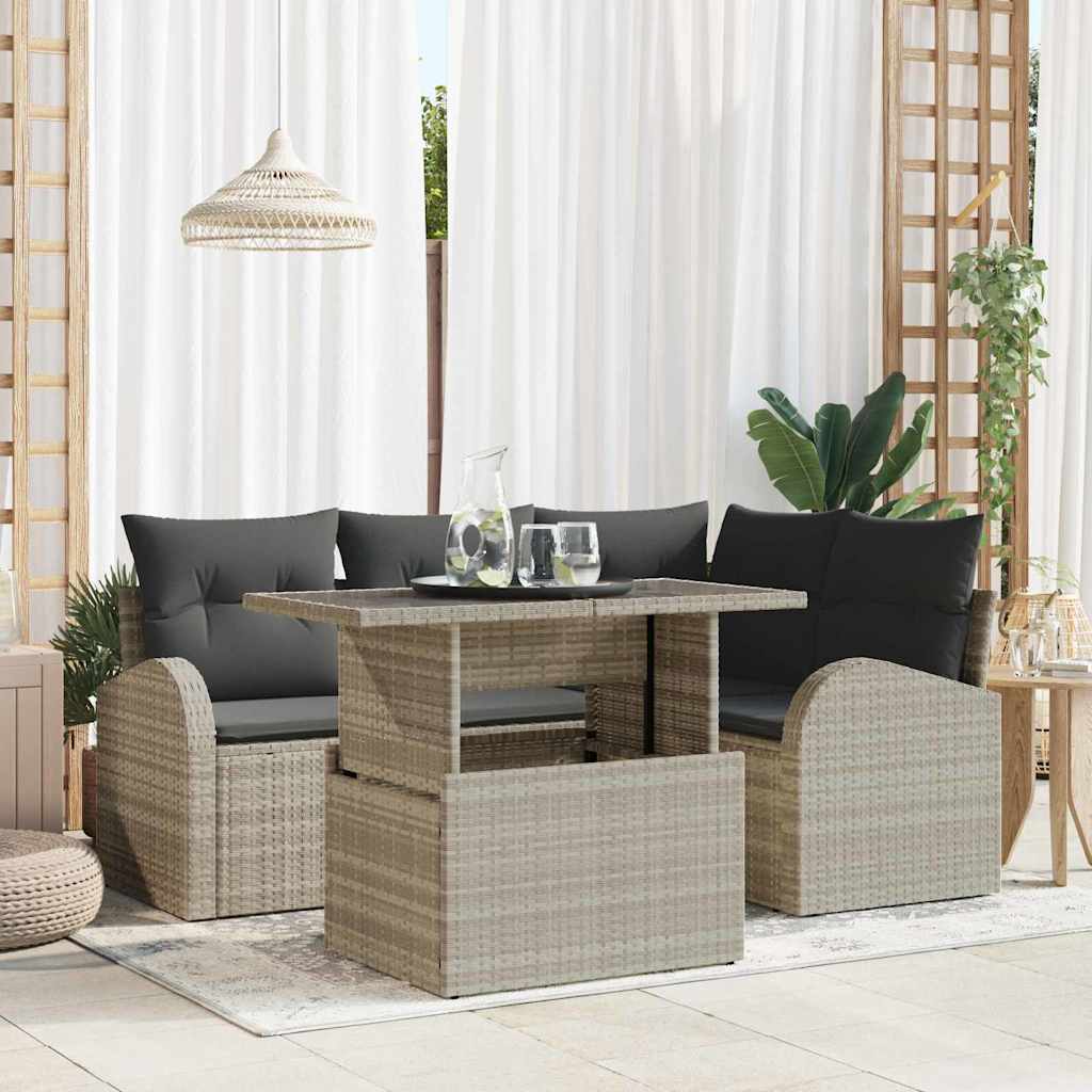 Gartensofa-set mit Kissen mit Kissen 5 pcs Schwarz Poly Rattan
