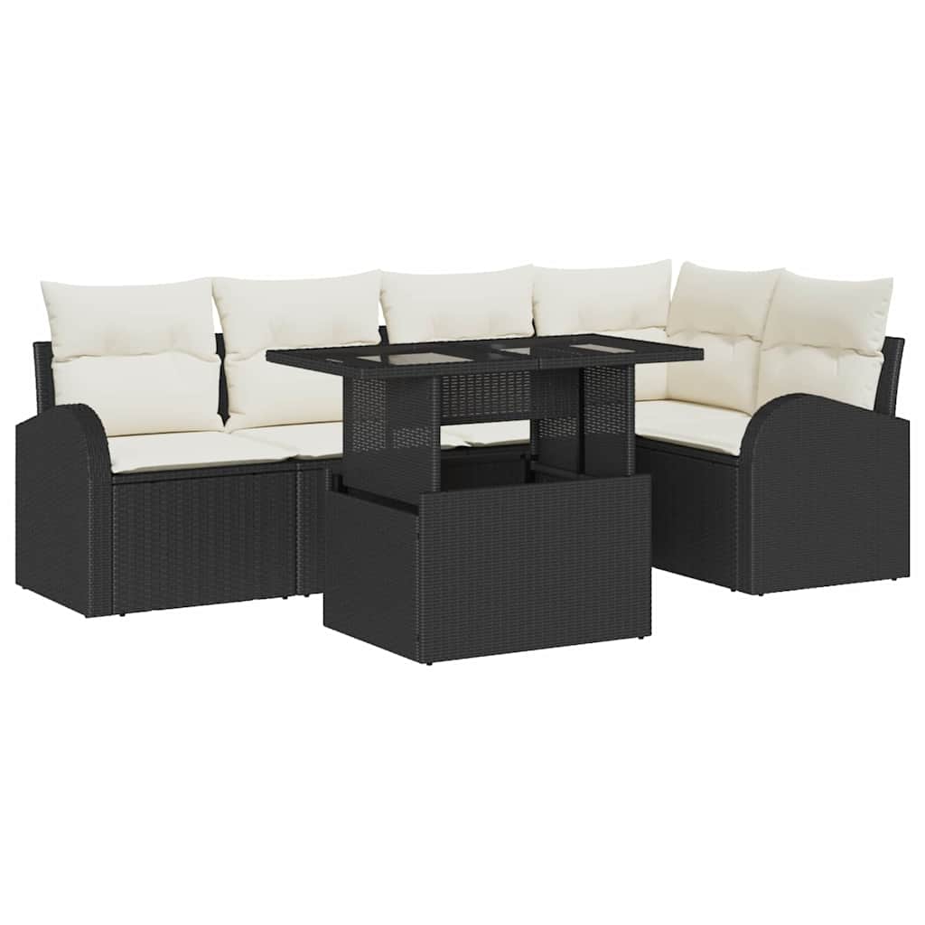 vidaXL Garten-Sofa-Set mit Kissen mit Kissen 6 pcs Schwarz Poly Rattan