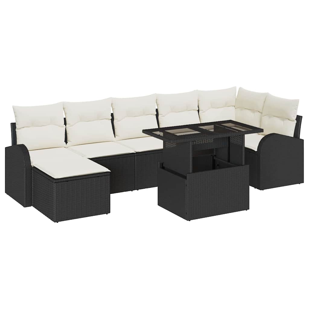 Gartensofa-set mit Kissen 8 pcs Schwarz Poly Rattan