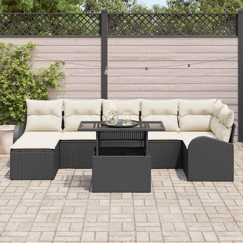 Gartensofa-set mit Kissen 8 pcs Schwarz Poly Rattan