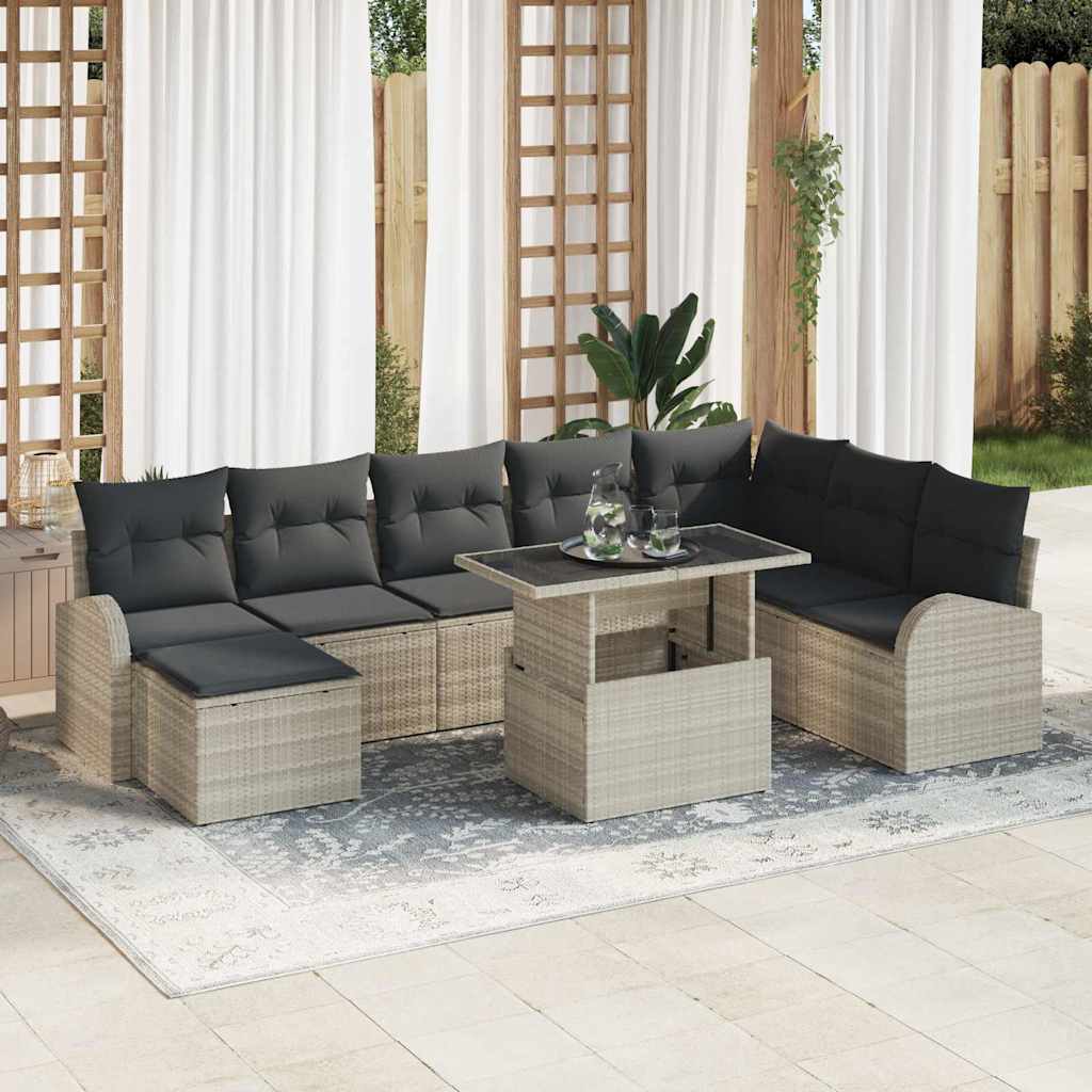 Garten-Sofa-Set mit Speicher 9 pcs Schwarz Poly Rattan