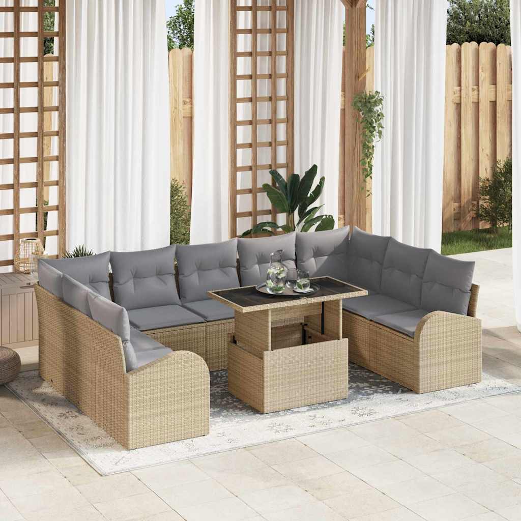 Gartensofa-set mit Kissen 10 pcs Schwarz Poly Rattan