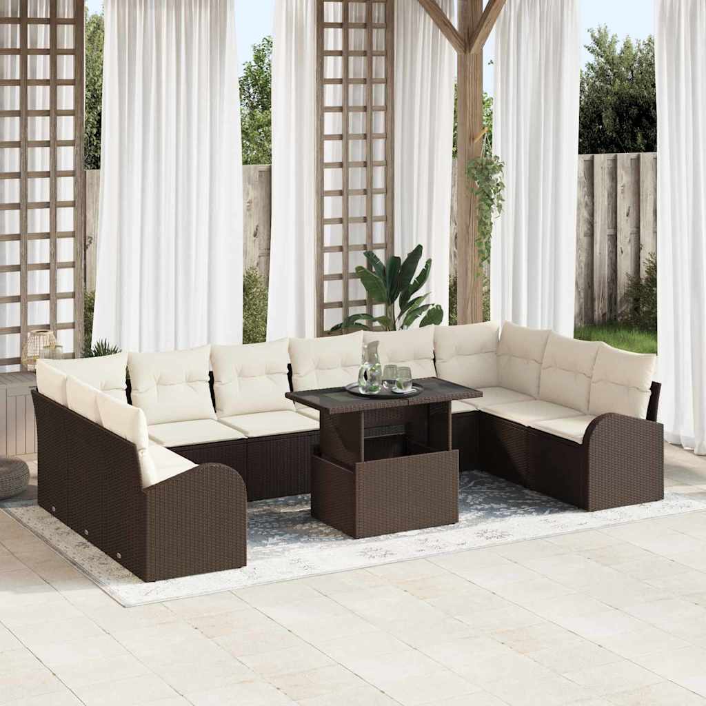 Gartensofa-set mit Kissen 11 pcs Schwarz Poly Rattan
