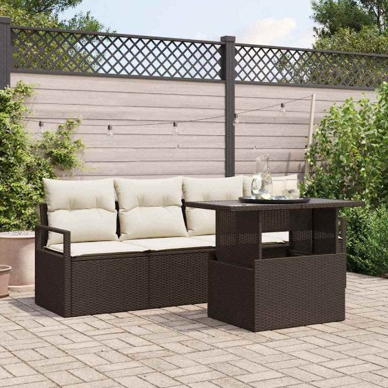 Garten-Sofa-Set mit Speicher 5 pcs Schwarz Poly Rattan