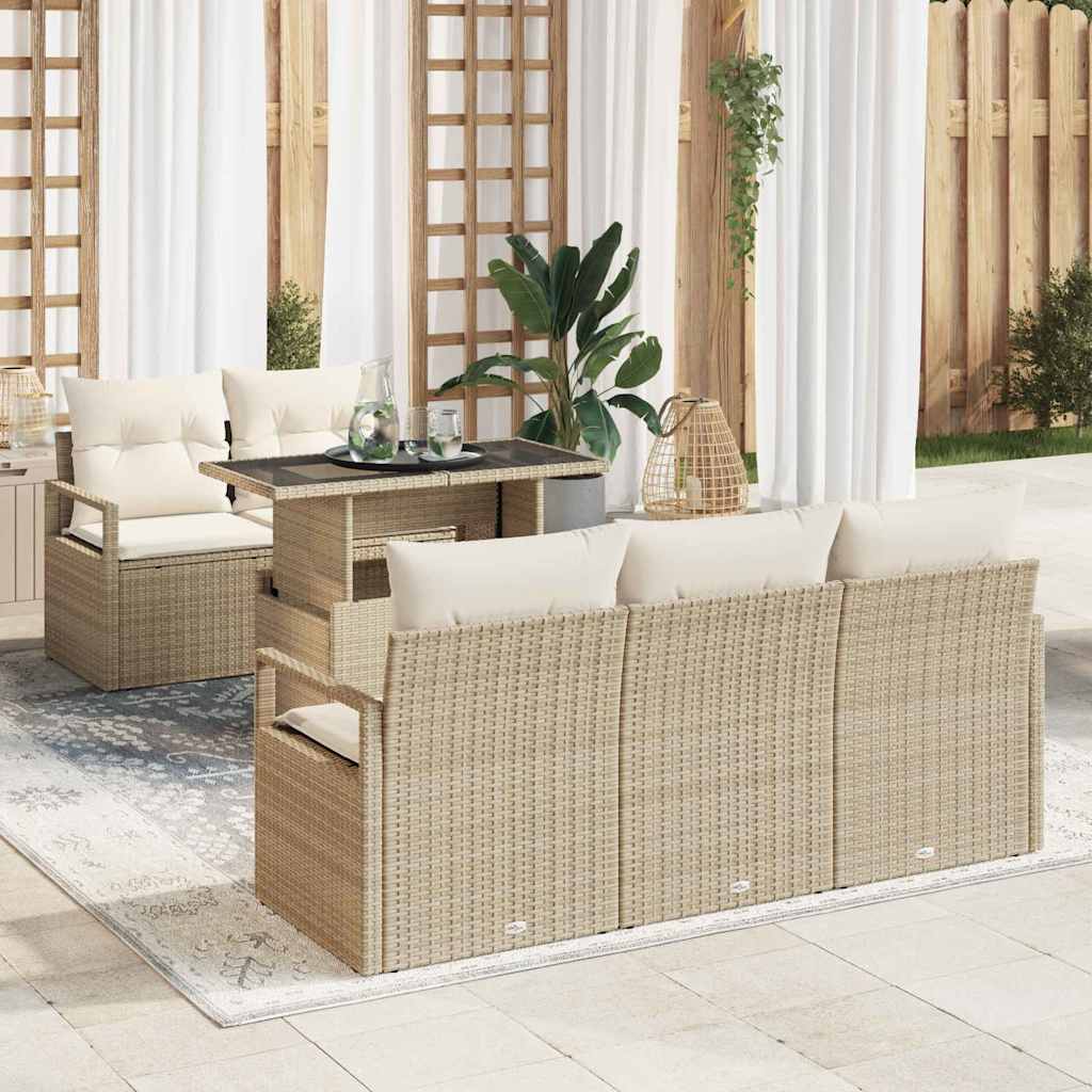 Gartensofa-set mit Kissen 6 pcs Schwarz Poly Rattan