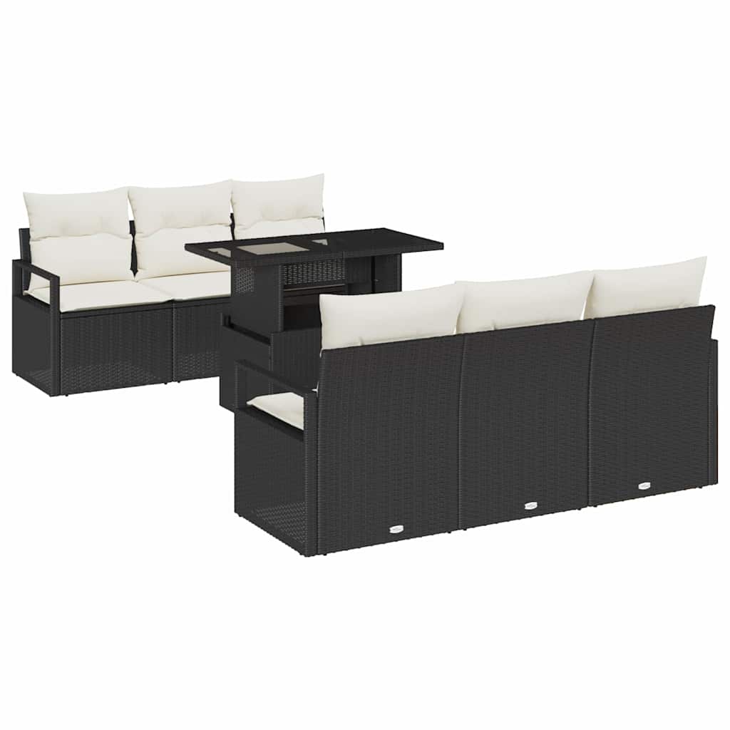 Gartensofa-set mit Kissen 7 pcs Schwarz Poly Rattan