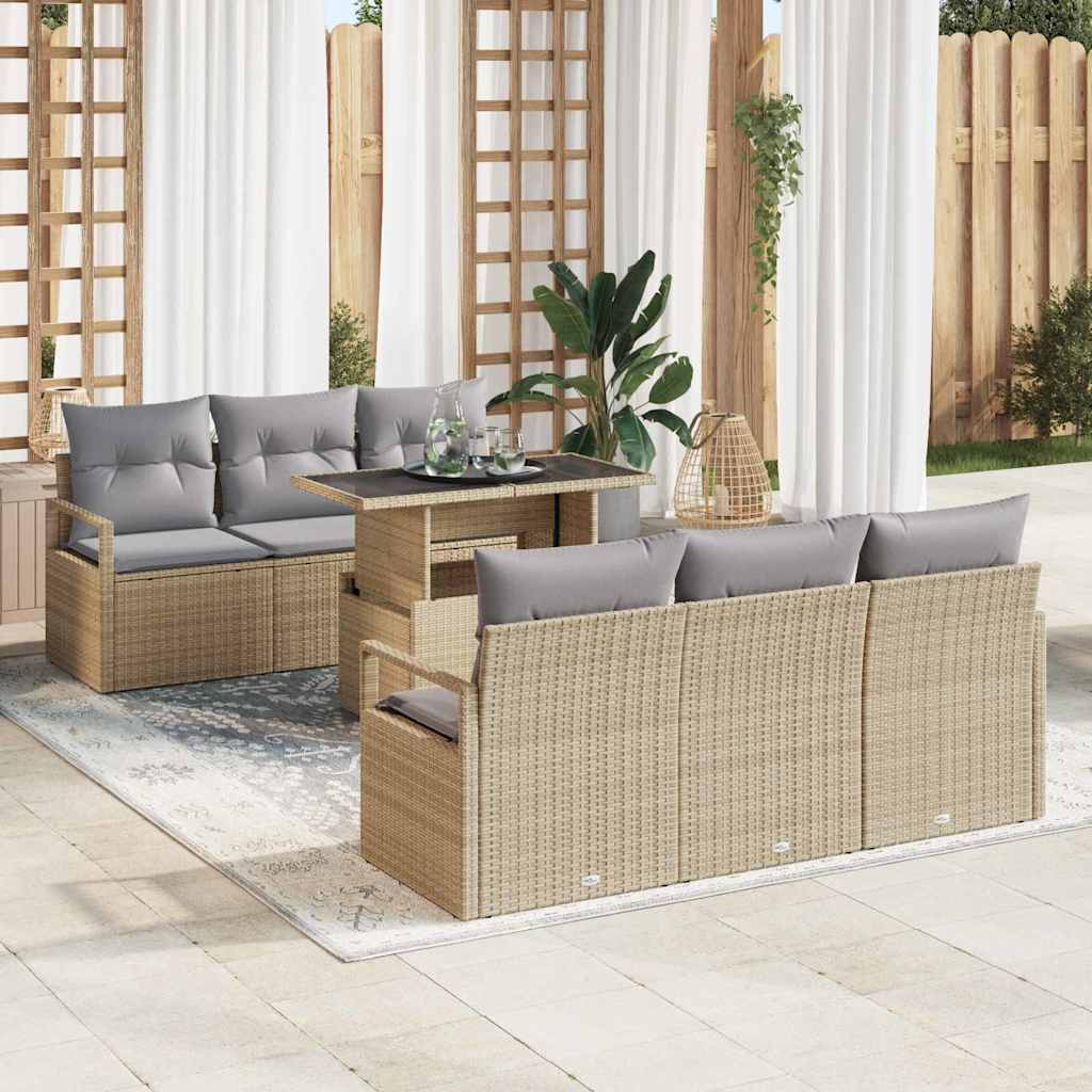 Gartensofa-set mit Kissen 7 pcs Schwarz Poly Rattan