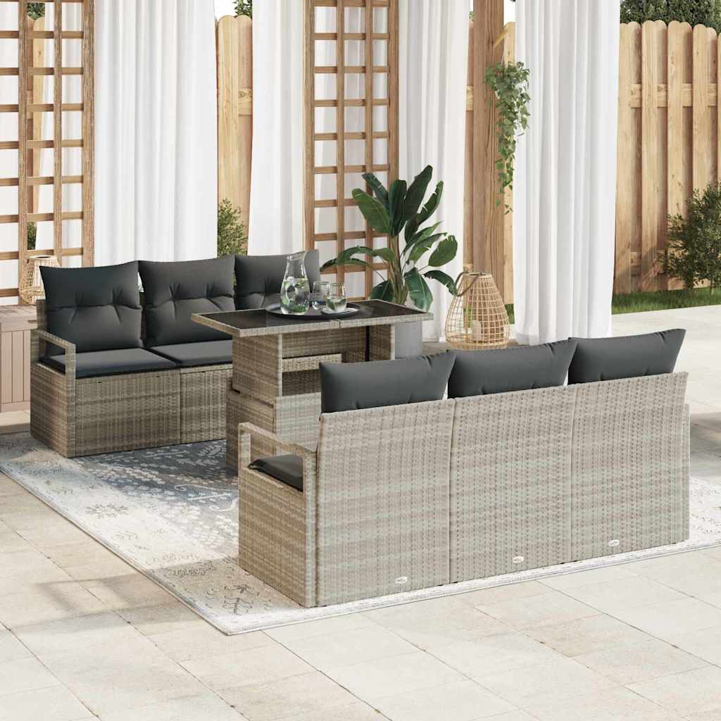Gartensofa-set mit Kissen 7 pcs Schwarz Poly Rattan