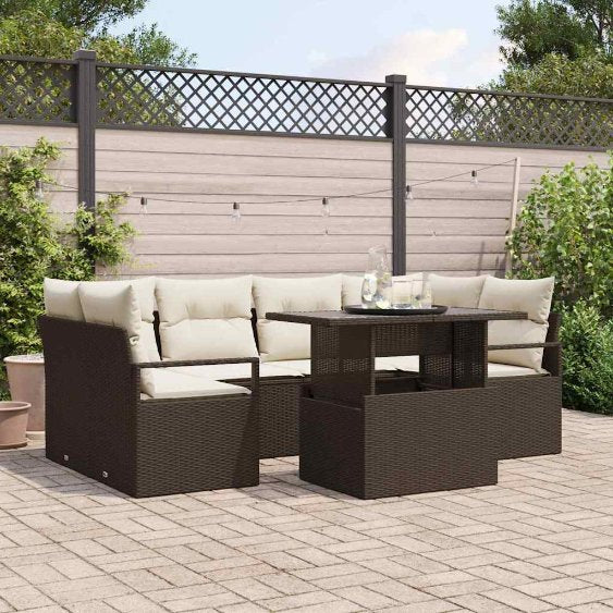 Garten-Sofa-Set mit Speicher 7 pcs Schwarz Poly Rattan