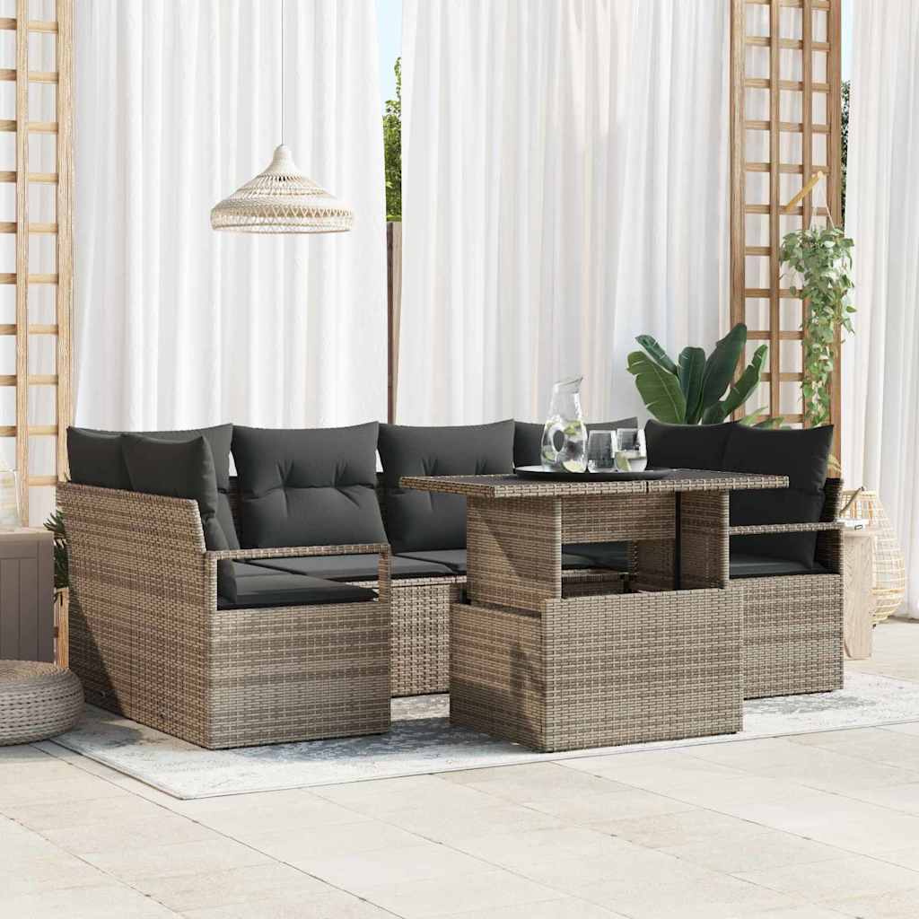 Garten-Sofa-Set mit Speicher 7 pcs Schwarz Poly Rattan