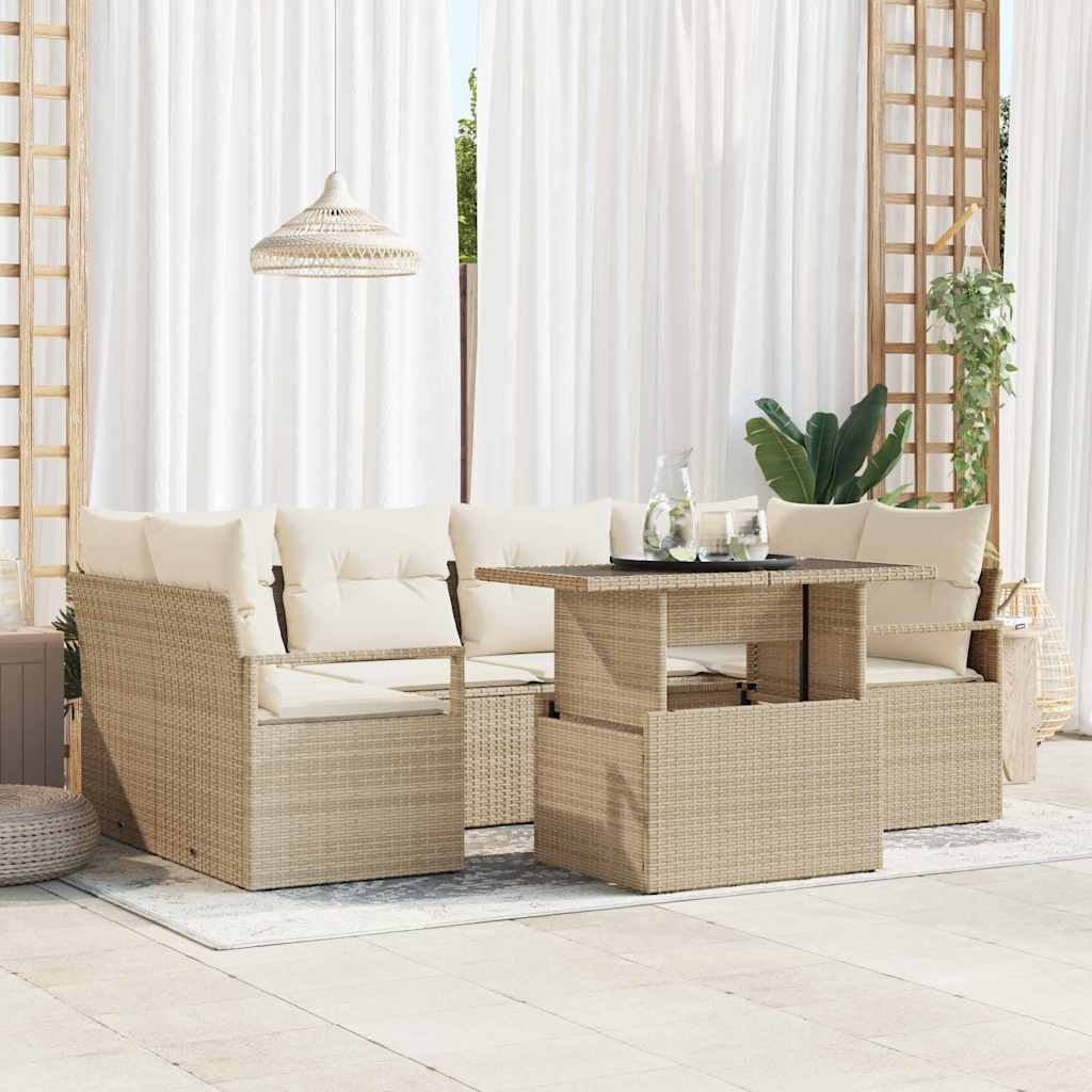 Garten-Sofa-Set mit Speicher 7 pcs Schwarz Poly Rattan
