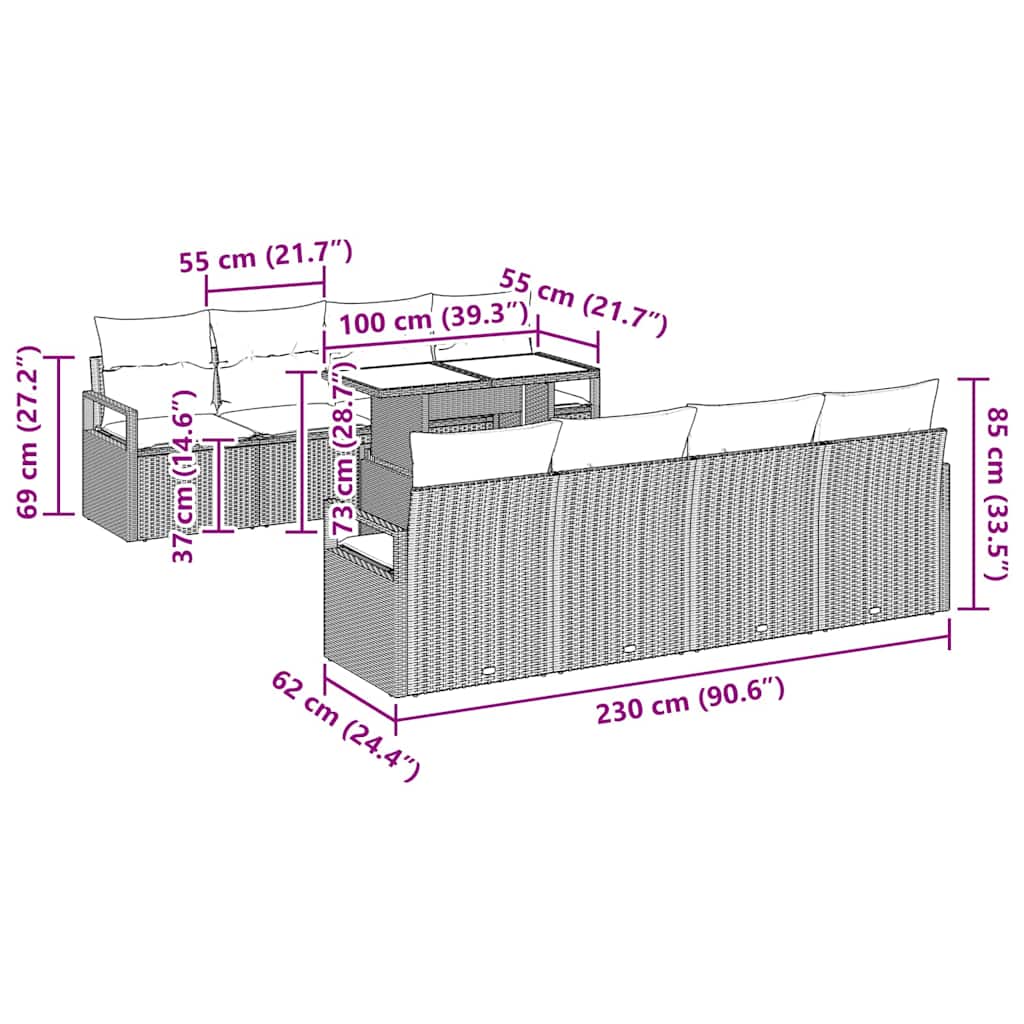 Garten-Sofa-Set mit Speicher 9 pcs Schwarz Poly Rattan