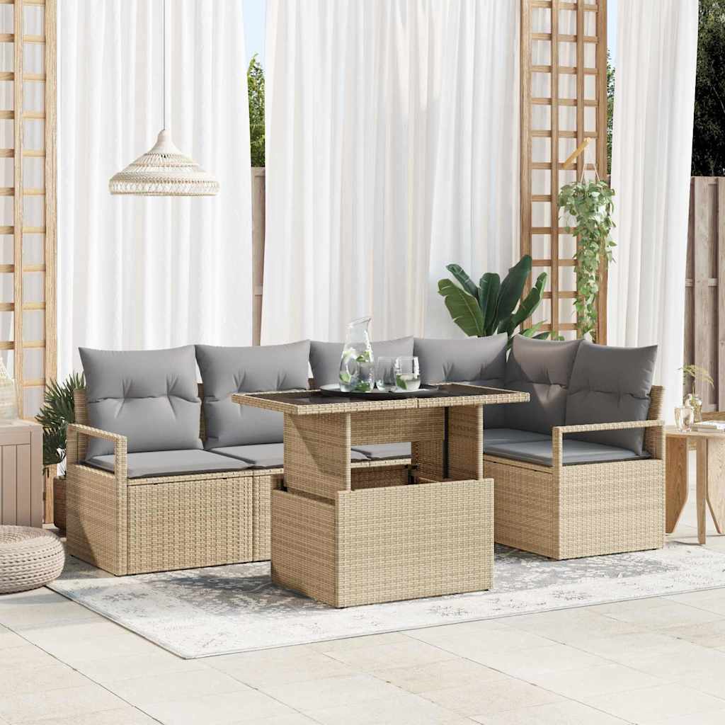Garten-Sofa-Set mit Speicher 6 pcs Schwarz Poly Rattan