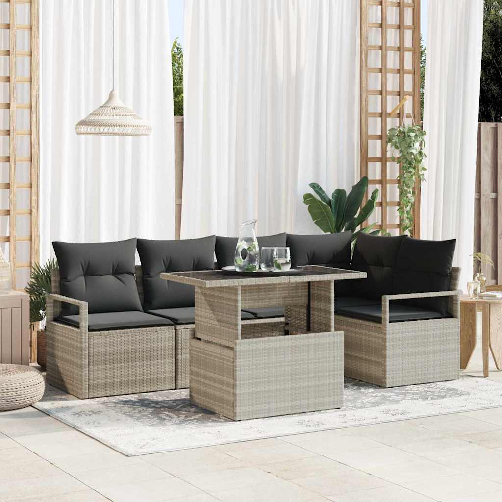 Garten-Sofa-Set mit Speicher 6 pcs Schwarz Poly Rattan