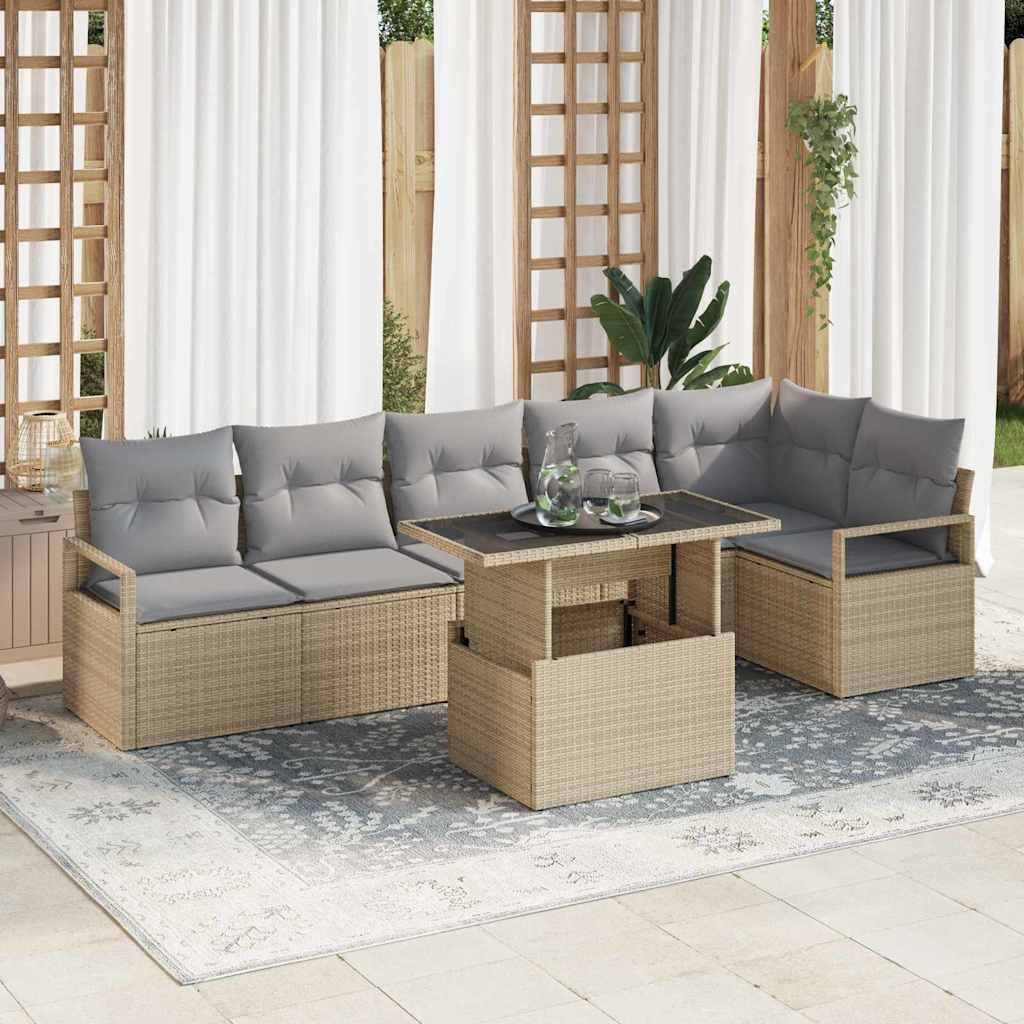 Garten-Sofa-Set mit Speicher 7 pcs Schwarz Poly Rattan