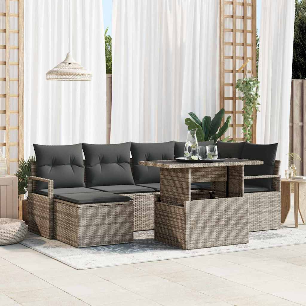 Garten-Sofa-Set mit Speicher 7 pcs Schwarz Poly Rattan