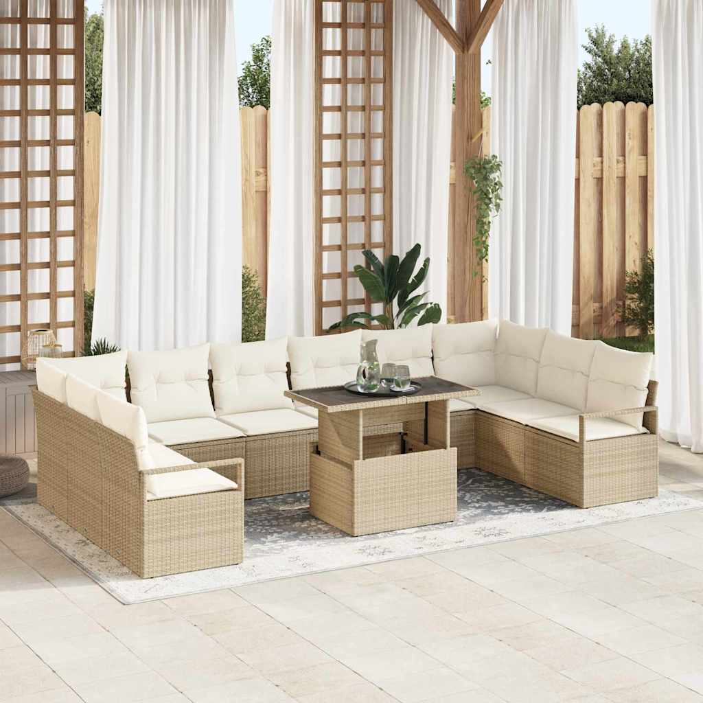 Gartensofa-set mit Kissen 11 pcs Schwarz Poly-Rattan