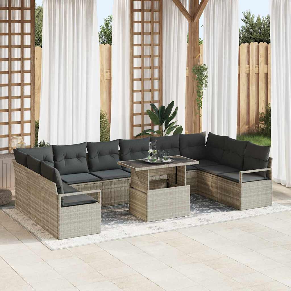 Gartensofa-set mit Kissen 11 pcs Schwarz Poly-Rattan