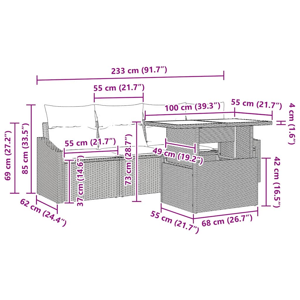 Garten-Sofa-Set mit Speicher 5 pcs Schwarz Poly Rattan