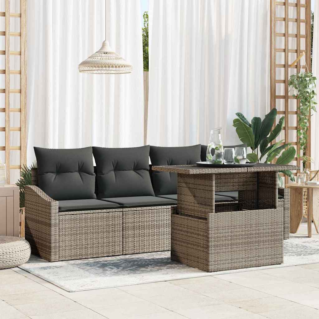 Garten-Sofa-Set mit Speicher 5 pcs Schwarz Poly Rattan