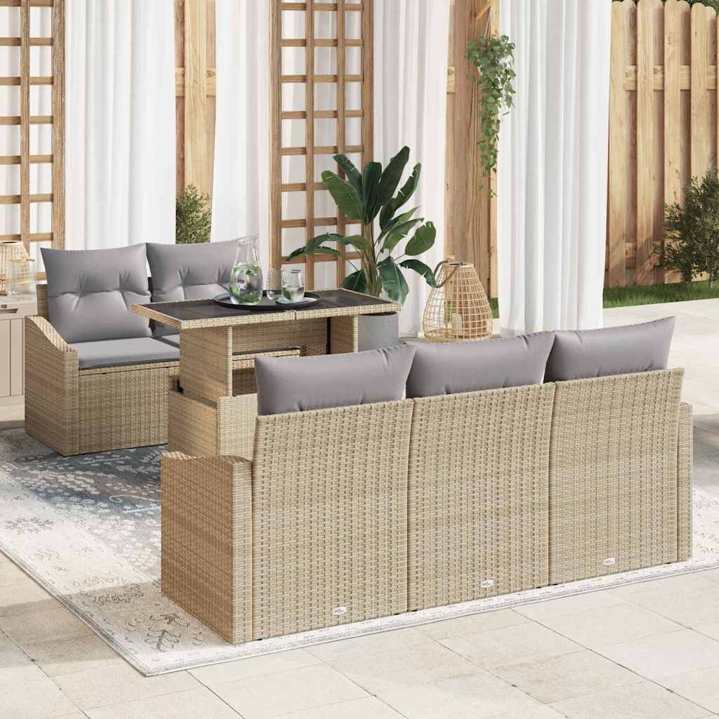 Garten-Sofa-Set mit Speicher 6 pcs Schwarz Poly Rattan
