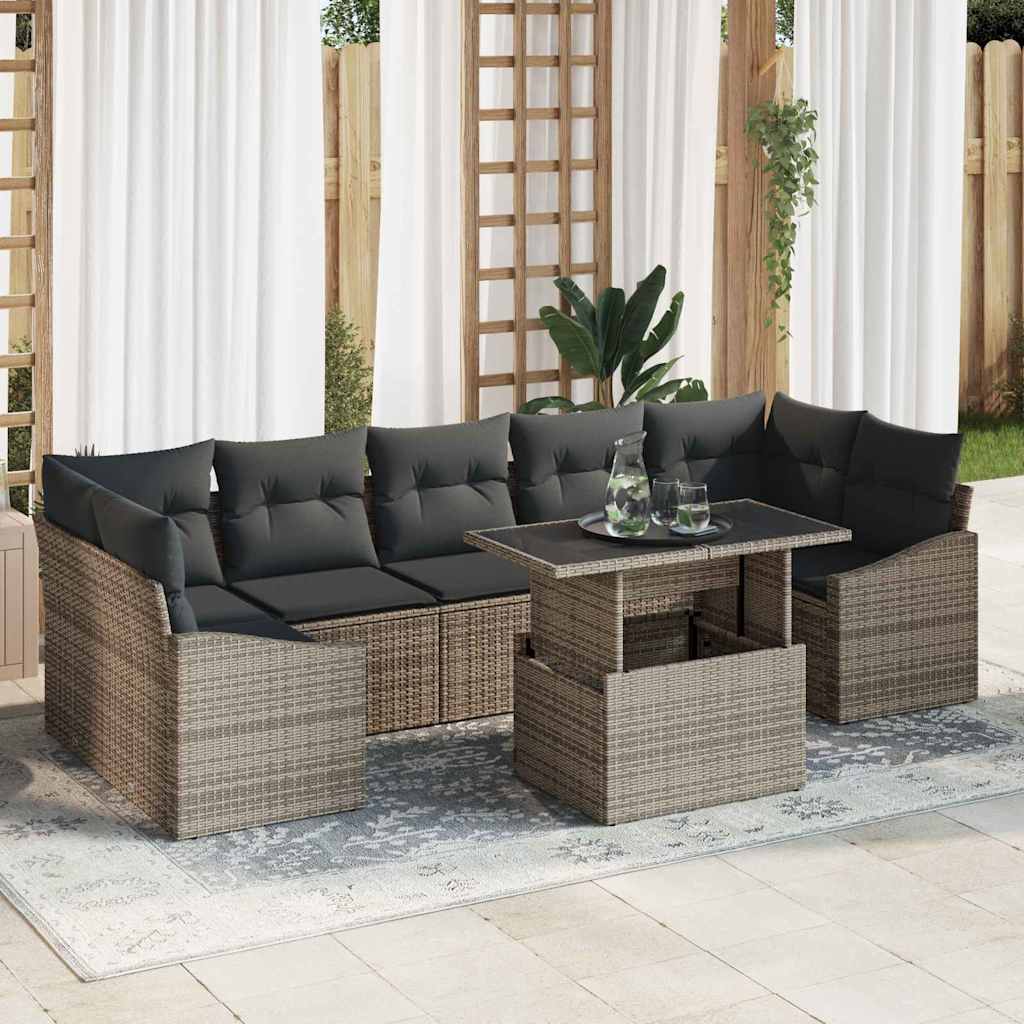Garten-Sofa-Set mit Speicher 8 pcs Schwarz Poly Rattan