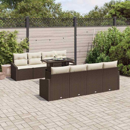 Garten-Sofa-Set mit Kissen 9 pcs Schwarz Poly-Rattan
