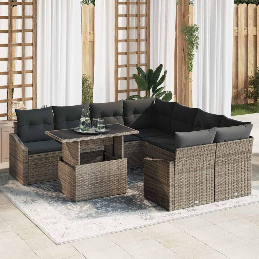 Garten-Sofa-Set mit Kissen 9 pcs Schwarz Poly-Rattan