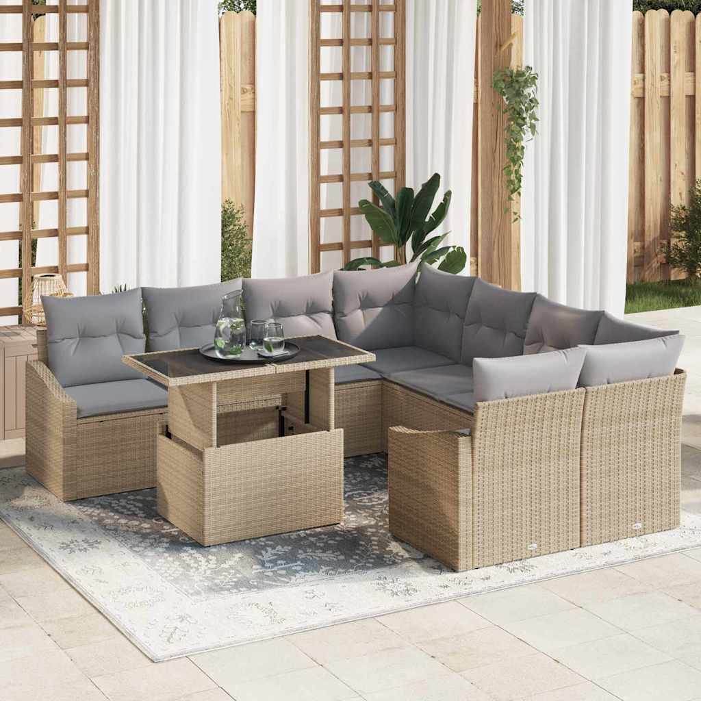 Garten-Sofa-Set mit Kissen 9 pcs Schwarz Poly-Rattan