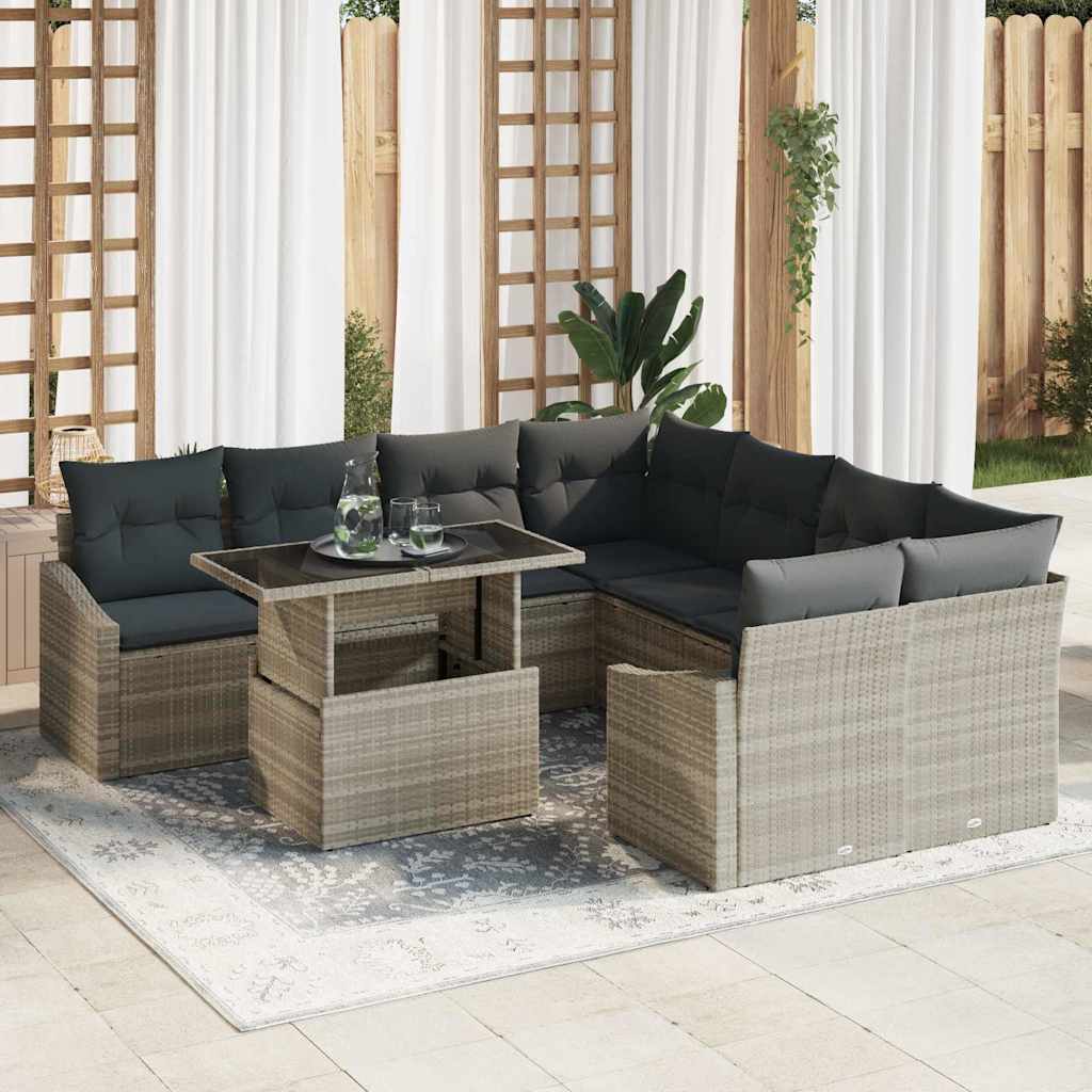 Garten-Sofa-Set mit Kissen 9 pcs Schwarz Poly-Rattan