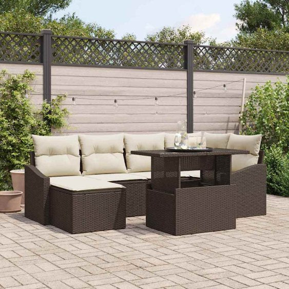 Garten-Sofa-Set mit Kissen mit Speicher 7 pcs Schwarz und Creme